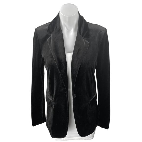 Blank NYC Black Velvet Velour Long Sleeve One Button Blazer Coat Jacket Size XS - Picture 1 of 4